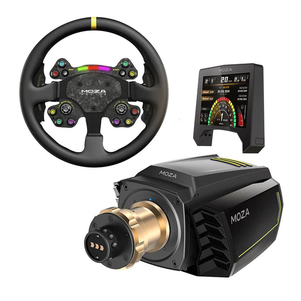MOZA R16 Direct Drive, RS Steering Wheel Leather V2 and RM Racing Digital Dash